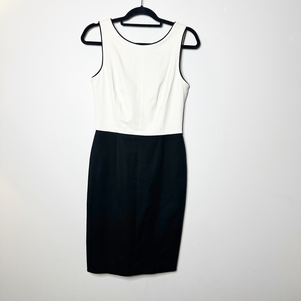 Banana Republic Sheath Dress Women 8 Black Ivory Colorblock Workwear